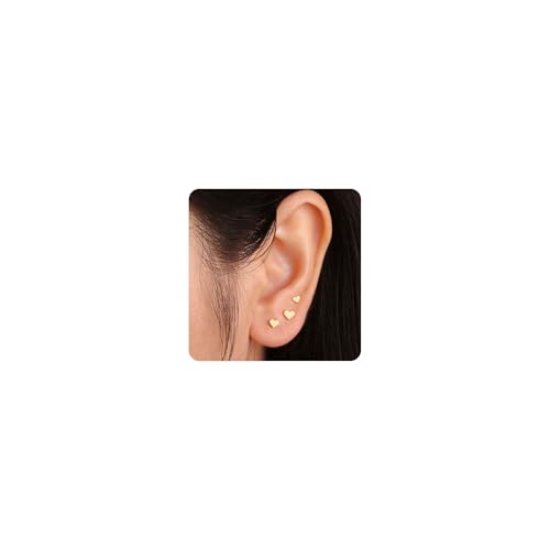 FUNEIA 3 Paar Ohrstecker Silber 925 Gold Set Vergoldet Wasserfeste Ohrringe Damen Hypoallergen Klein Zirkonia Herz Stecker Mehrere Ohrlöcher Schmuck von FUNEIA