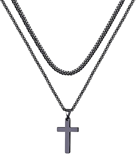 FUNEIA Kreuz Kette Herren Edelstahl Halskette Herren Damen Silber/Gold/Schwarz Layering Ketten mit Kreuz Anhänger für Jungen Männer Schmuck Geschenk von FUNEIA