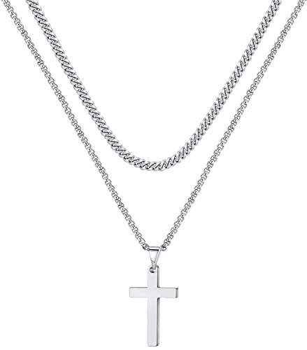 FUNEIA Kreuz Kette Herren Edelstahl Halskette Herren Damen Silber/Gold/Schwarz Layering Ketten mit Kreuz Anhänger für Jungen Männer Schmuck Geschenk von FUNEIA