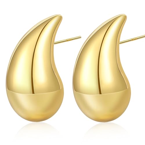 FUNEIA Gold Ohrringe 14K Vergoldete Chunky Tropfen Ohrringe Gold Silber Damen Frauen Goldene Earrings for Women Leichte Waterdrop Hollow Open Statement Modeschmuck von FUNEIA