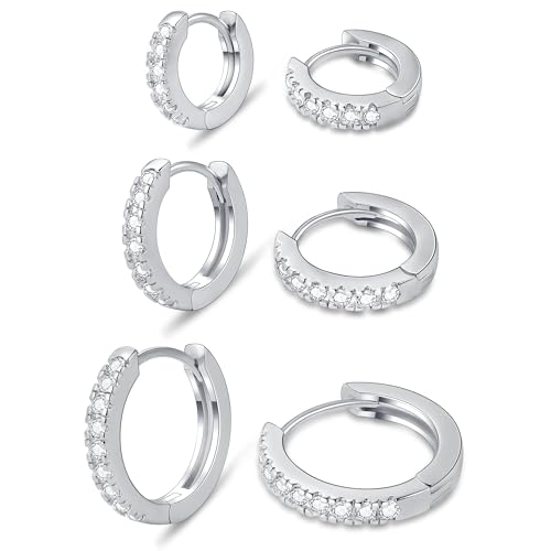 FUNEIA 3 Paar Creolen Silber 925 / Gold Damen Set 14K Vergoldet Kleine Ohrringe Hypoallergen Wasserfest Mehrere Ohrlöcher Mini Piercings Schmuck von FUNEIA