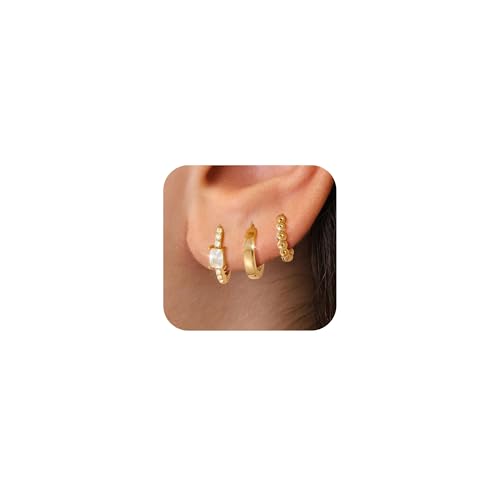 FUNEIA 3 Paar Creolen Silber 925 / Gold Damen Set 14K Vergoldet Kleine Ohrringe Hypoallergen Wasserfest Mehrere Ohrlöcher Mini Piercings Schmuck von FUNEIA