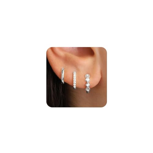 FUNEIA 3 Paar Creolen Silber 925 / Gold Damen Set 14K Vergoldet Kleine Ohrringe Hypoallergen Wasserfest Mehrere Ohrloecher Mini Piercings Schmuck von FUNEIA