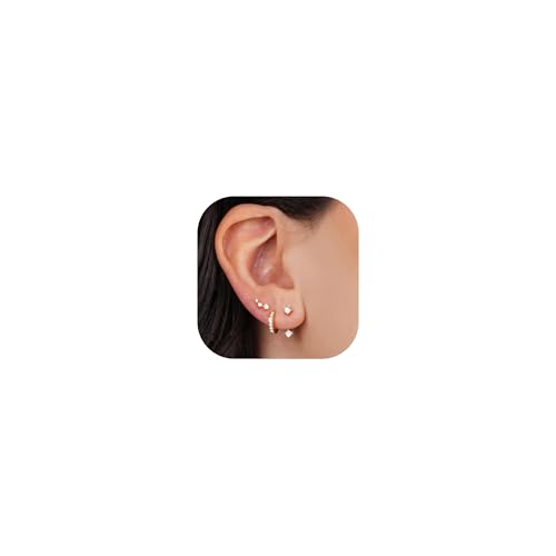 FUNEIA Ohrringe Silber 925 Set für Damen 14K Vergoldet Kleine Creolen Ohrstecker Silber Gold mit Zirkonia Anhänger Stapelbar Wasserfest Stecker Ohrringe Set für Mehrere Ohrlöcher Schmuck Geschenk von FUNEIA