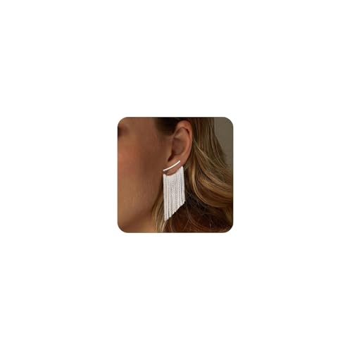 FUNEIA Gold Silver Quasten Ohrringe Damen Frauen Lange Hängend Statement Ohrringe Hypoallergen Leicht Vergoldet Ohrstecker Brautformelle Ohrhänger Hochzeit Brautschmuck von FUNEIA