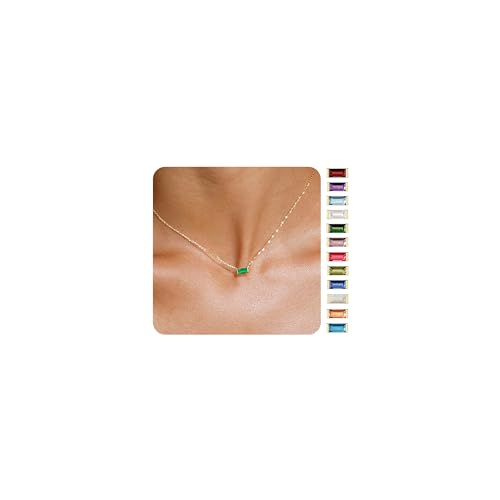 FUNEIA Gold Kette Damen mit Geburtsstein Anhänger 14K Vergoldete Halskette Damen Exquisit Diamant Wasserfest Ketten Frau Mädchen Freundin Golden Schmuck Geburtstag Muttertags Geschenk von FUNEIA