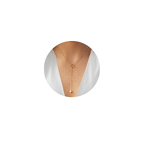 FUNEIA Kette Gold Damen 14K Vergoldete Modeschmuck Kette Lang Y Kette mit Herz Perlen CZ Anhänger Wasserfeste Verstellbare Ankerketten Tropfen Halskette Gold für Frauen Schmuck von FUNEIA