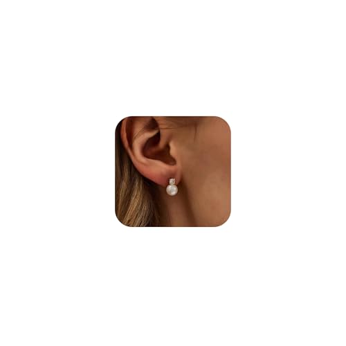 FUNEIA Perlen Ohrringe Silber 925 Stecker Damen Weiße Süßwasserperlen Ohrstecker Gold Silber Stecker Ohrringe mit Perle Wasserfest Hypoallergene Modeschmuck für Frauen Mädchen Braut Geschenk von FUNEIA