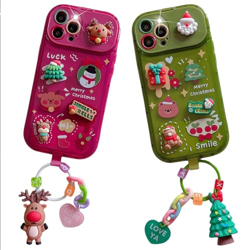 Christmas Tree Pendant Flip Mirror Case Cover for iPhone Christmas Tree Phone Case with Pendant 2023 New Christmas Phone Case with Pendant and Flip Mirror for iPhone (11,Green+Red) von FUNFOB