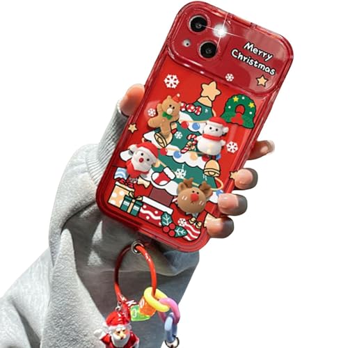 Christmas Tree Pendant Flip Mirror Case Cover for iPhone Christmas Tree Phone Case with Pendant 2023 New Christmas Phone Case with Pendant and Flip Mirror for iPhone (14 Pro,Red) von FUNFOB