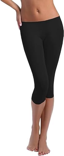 FUNGO Leggings 3/4 Damen Baumwolle - Sport Leggings Damen 3/4 Leggings Damen Sommer Capri Leggings Damen Baumwolle f34 (36, Schwarz) von FUNGO