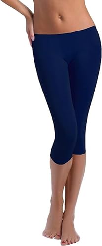 FUNGO Leggings 3/4 Damen Baumwolle - Sport Leggings Damen 3/4 Leggings Damen Sommer Capri Leggings Damen Baumwolle f34 (40, Dunkelblau) von FUNGO