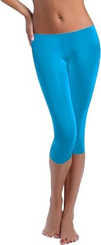 FUNGO Leggings 3/4 Damen Baumwolle - Sport Leggings Damen 3/4 Leggings Damen Sommer Capri Leggings Damen Baumwolle f34 (42, Türkis) von FUNGO