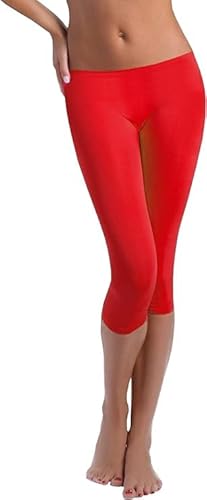 FUNGO Leggings 3/4 Damen Baumwolle - Sport Leggings Damen 3/4 Leggings Damen Sommer Capri Leggings Damen Baumwolle f34 (46, Rot) von FUNGO