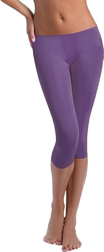 FUNGO Leggings 3/4 Damen Baumwolle - Sport Leggings Damen 3/4 Leggings Damen Sommer Capri Leggings Damen Baumwolle f34 (48, Lila) von FUNGO