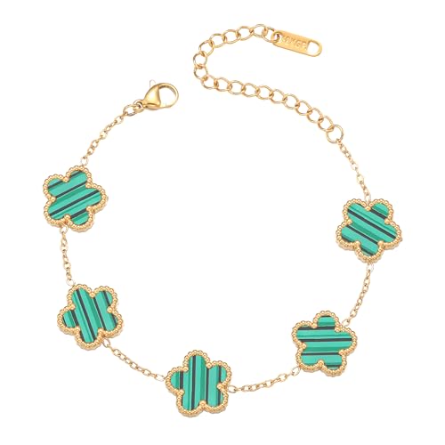 FUNIO Kleeblatt Armband für Damen - 18 Karat Gold Armband Armreif Glücksarmband Schmuck Geschenk für Damen (Grün) von FUNIO
