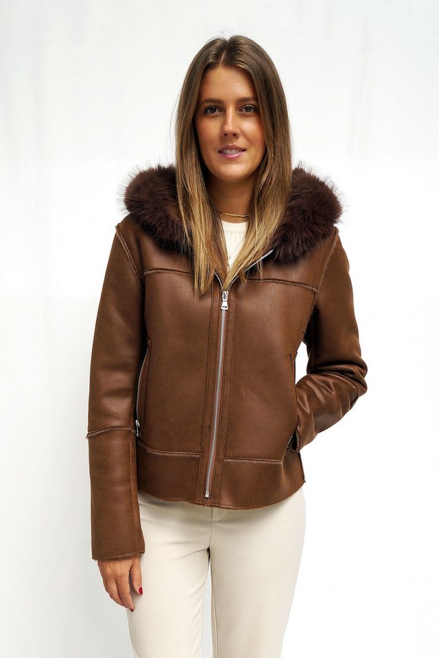 FUNK since 1776 Lederimitatjacke Kurzjacke aus Lederimitat mit Kapuze und Kunstfell von FUNK since 1776