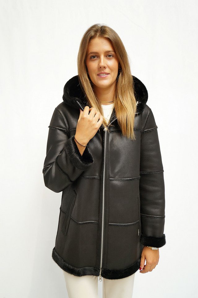 FUNK since 1776 Lederimitatjacke Lange Wendejacke mit Kapuze aus Lederimitat von FUNK since 1776