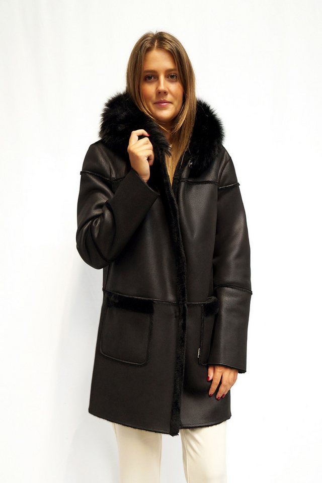 FUNK since 1776 Lederimitatmantel kurz mit Kapuze und Kunstfell - modisch elegant von FUNK since 1776