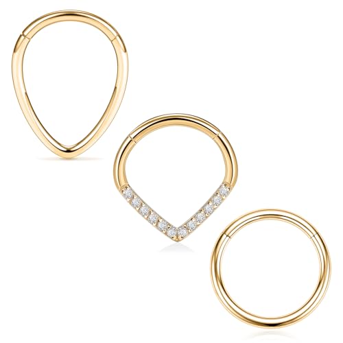 FUNLMO 4 Stück / 3 Stück Septumringe Nasenringe 316L Chirurgenstahl Daith Rook Tragus Helix Conch Piercing Schmuck Knorpelohrring für Damen Herren, Kein Edelstein FUNLMO 4 Stück / 3 Stück Septumringe Nasenringe 316L Chirurgenstahl Daith Rook Tragus Helix Conch Piercing Schmuck Knorpelohrring für Damen Herren, Kein Edelstein von FUNLMO