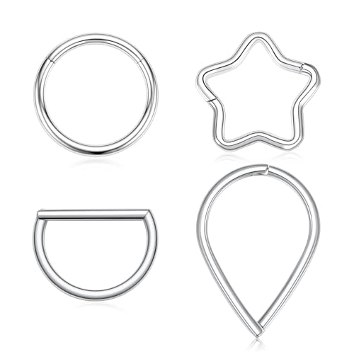 FUNLMO 4 Stück / 3 Stück Septumringe Nasenringe 316L Chirurgenstahl Daith Rook Tragus Helix Conch Piercing Schmuck Knorpelohrring für Damen Herren, Kein Edelstein FUNLMO 4 Stück / 3 Stück Septumringe Nasenringe 316L Chirurgenstahl Daith Rook Tragus Helix Conch Piercing Schmuck Knorpelohrring für Damen Herren, Kein Edelstein von FUNLMO