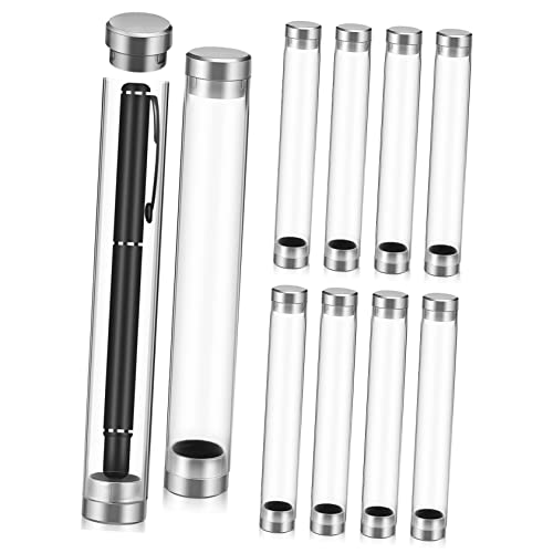 FUNNETOYU 10 Stück Teiliges Transparenter Zylindrischer Acryl Pen Display Tuben Einzelne Stifte Aufbewahrungsbox mit Stoppern Kompakte Stiftbehälter für Füller Kugelschreiber für Büro und von FUNNETOYU