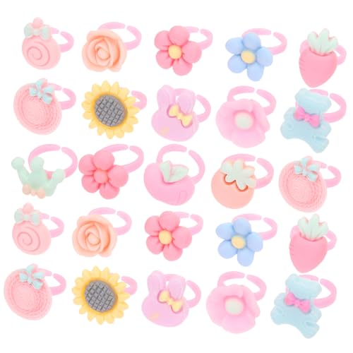 FUNNETOYU 100 Stück Teiliges Ringe Offene Verstellbare Blumenschmuck für Mädchen Ab Jahren Bunte Cartoon ringe aus Resin und Kunststoff Party dress up Zubehör für Kleine Prinzessinnen von FUNNETOYU