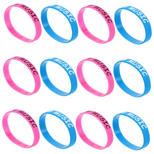FUNNETOYU 12 Stück I Love Music Silikonarmbänder in Blau und Dehnbare Festival Wristbands für Konzerte Edm und Rock Events Bequemes Langlebiges Material für Musikliebhaber von FUNNETOYU