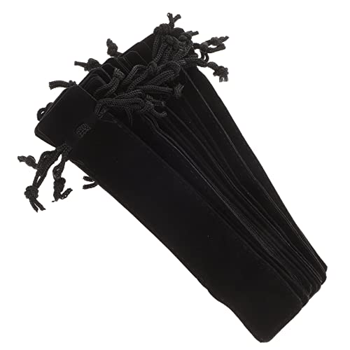 FUNNETOYU 15 Stück Mäppchen Taschen Etui Stift-Geschenkbeutel Samt-Stifttasche mit Kordelzug Kordelstring Geschenktasche Kugelschreiber Stiftverpackungsbeutel Stifte Beutel Flanell Schwarz von FUNNETOYU