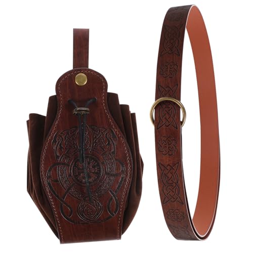 FUNNETOYU 1Satz Mittelalterliches Gürteltaschen Set aus Kunstleder mit Gürteltasche für Cosplay und Festivals Braunes Mittelgroßes Rollenspiel Kostümzubehör von FUNNETOYU