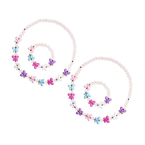 FUNNETOYU 2 Sätze Teiliges Schmuckset für Mädchen Handgefertigte Halskette und Armband mit Schmetterlingen Bunte Accessoires für Partys und Aufführungen von FUNNETOYU