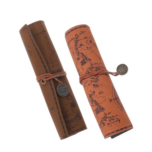 FUNNETOYU 2 Stück Großes Tragbares Federmäppchen aus Vintage Canvas Leichtes Tragbares Stiftemäppchen mit Praktischem Schutz Schlichtes Design für Schüler und Büro in Dunkelbraun von FUNNETOYU