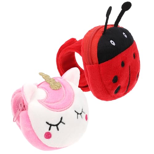 FUNNETOYU 2 Stück Kinderschnapparmband mit Plüsch Tiermotiv Süßes Armband mit Münzfach Vielseitiges Partygeschenk für Mädchen Bequemes Tragbares Kuscheltier Portemonnaie von FUNNETOYU