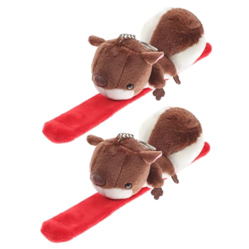 FUNNETOYU 2 Stück Kuscheliges Eichhörnchen Slap Bracelet Weiches Plüsch Schnapparmband für Bequemes Langlebiges Party Mitgebsel Einfach Anzulegen Hautfreundlich für Kinderarm und Rucksack von FUNNETOYU