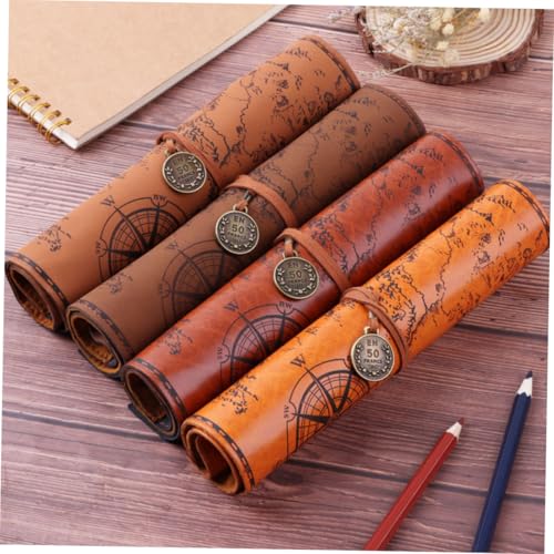 FUNNETOYU 2 Stück PU Leder Federmäppchen Vintage Rolltasche mit Glattem Überzug Geräumig und Platzsparend Vielseitig als Stifte Kosmetikpinselhalter Geeignet Tragbar für Schule und Reise von FUNNETOYU