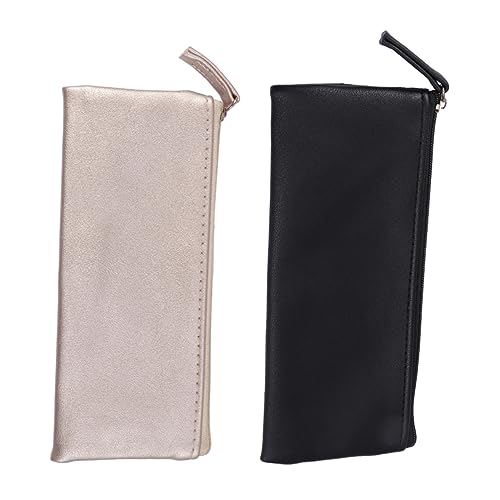 FUNNETOYU 2 Stück PU Leder Stiftetasche Teiliges Schwarz und Gold Minimalistisches Schreibwarenetui mit Reißverschluss Multifunktionale Kosmetiktasche für Schüler Umweltfreundlicher von FUNNETOYU