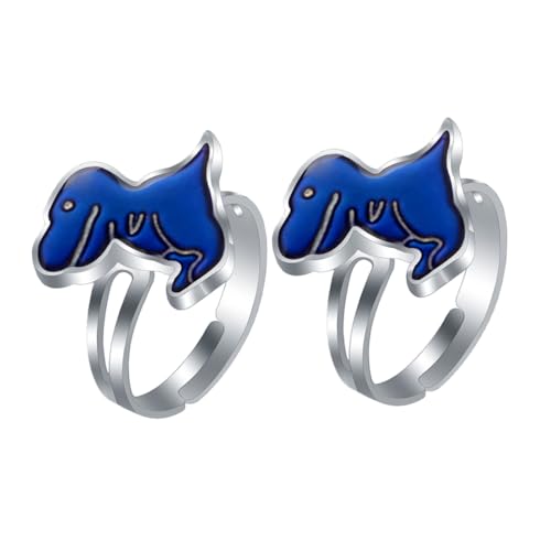 FUNNETOYU 2 Stück Stimmungsringe Dinosaurier Design Farbwechselnder Fingerring für Jungen Mädchen Stimmungsanzeige Temperaturabhängig Dekorativer Kinderschmuck von FUNNETOYU