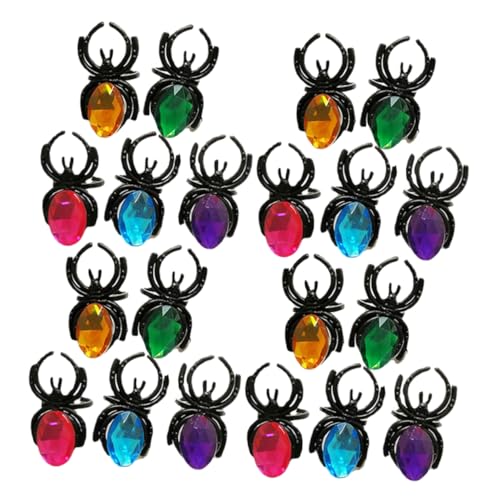FUNNETOYU 20 Stück Teiliges Halloween Spinnenringe mit Bunten Fake Edelstein Charms Leichte Kunststoff Finger Schmuck Ringe Verstellbar als Partyzubehör und Halloween Dekoration von FUNNETOYU