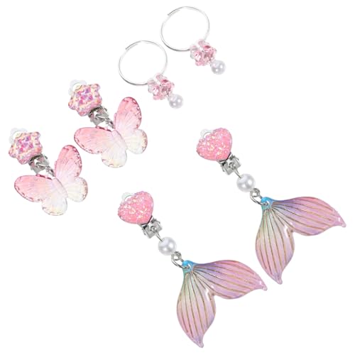 FUNNETOYU 3 Paare Mädchen Ohrclips Ohrringe ohne Ohrloch Süße Ohrschmuck Sets Leichte Clip Ohrringe für Modische Ohrdekoration in Buntem von FUNNETOYU