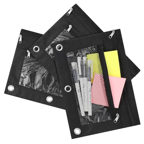 FUNNETOYU 3 Stück Mäppchen Bleistift Beutel Schreibwarentaschen Stifttaschen Münzen Tasche Banktaschen Netztaschen mit Reißverschluss Stifthalter Etui Oxford-Stoff Schwarz von FUNNETOYU