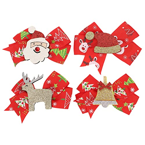FUNNETOYU 4 Stück Teiliges Weihnachts Haarclip mit Niedlichen Cartoon Bowknot Designs Leichte Haarklammern für Mädchen Festliche Rentier und Schleifen Haarschmuck für Party und Alltag von FUNNETOYU