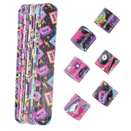 FUNNETOYU 48 Stück Teiliges Retro Slap Armband mit Rockmusik Lustige Bunte Knickarmbänder für Kindergeburtstag Party und Kompakt und Leicht Einfach Anzulegen Trendige Wristbands von FUNNETOYU