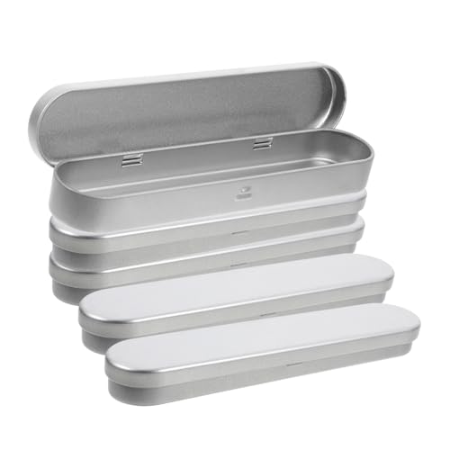 FUNNETOYU 5 Stück Dose aus Weißblech Stiftebox stifte aufbewahrungsbox Bleistiftbox Stiftkasten mit Deckel Stifthalter Box Leeres Federmäppchen aus Metall einzelne Federtasche Silver von FUNNETOYU