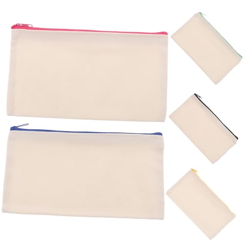 FUNNETOYU 5 Stück Teiliges Canvas Reißverschluss Täschchen DIY Bemalbare Kosmetiktaschen und Federmäppchen Multifunktionale Aufbewahrungstaschen für Reisen Schule und Alltag Blanko von FUNNETOYU