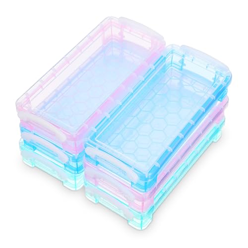 FUNNETOYU 6 Stück Transparent Bleistiftbox Teiliges Aufbewahrungsbox für Stifte Marker und Platzsparend Farben Blau Grün von FUNNETOYU