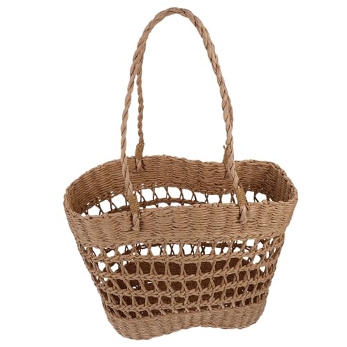FUNNETOYU Geflochtene Strandtasche Damen Boho Style Leichtgewichtige Handtasche aus Papierfaser Tragbar und Komfortabel für Strand Reisen Einkaufen und Alltag Dunkle Farbe von FUNNETOYU