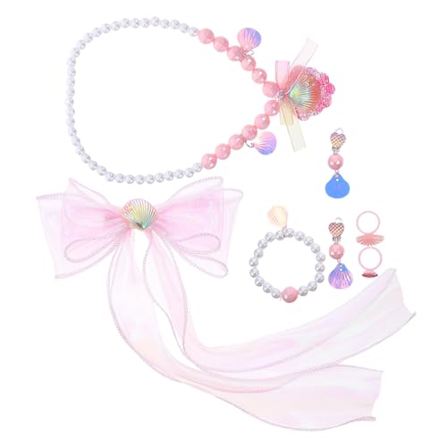 FUNNETOYU Meerjungfrau Prinzessin Schmuck mit Haarklammern Muschel Halskette Perlen Armband Ohrclips und Ring Süßes Rollenspiel Accessoires für Geburtstagsfeiern und Verkleidungspaß von FUNNETOYU