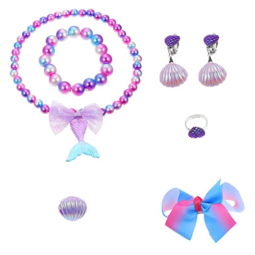 FUNNETOYU Meerjungfrau Schmuckset für Mädchen Teiliges Set mit Halskette Armband Verstellbarem Ring und Ohrclips Kindgerechtes Party und Rollenspielzubehör Komfortabel und Dekorativ von FUNNETOYU