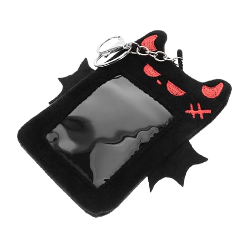 FUNNETOYU Plüsch Kartenhalter mit Teufelsflügeln Weiche Fotokartenhülle und Id Kartenetui Multifunktionaler Schlüsselanhänger für Schüler und Fans Schwarzes Cartoon Design Vielseitig für von FUNNETOYU