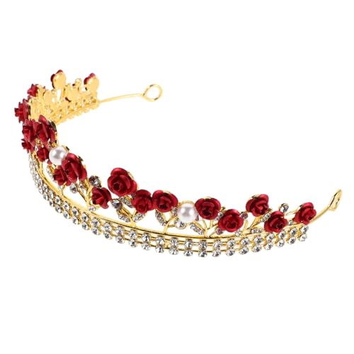FUNNETOYU Rotes Rosen diadem aus Legierung Braut krone mit Strasssteinen Leichtes und Formstabiles Hochzeits haarband für Frauen Romantisches Stirnband für Hochzeit Geburtstag von FUNNETOYU